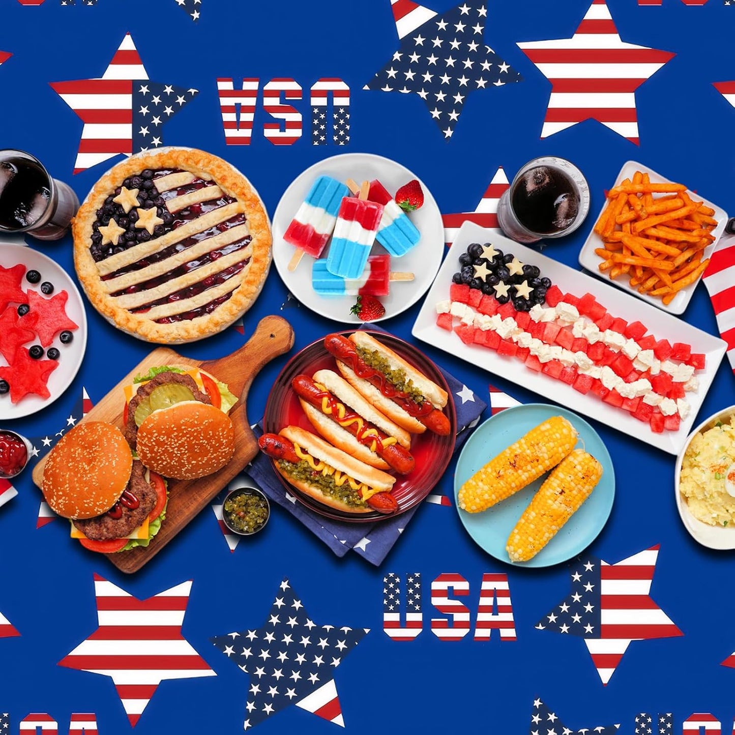 Oudain Patriotic Tablecloth Set - 3 Pcs USA Flag Design | 54 x 108 Inch Disposable Rectangle for 4th of July Parties