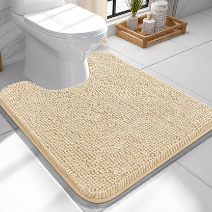 OLANLY U-Shaped Toilet Rug - Extra Soft Absorbent Chenille Bath Mat | 24x24 Inches, Beige, Non-Slip