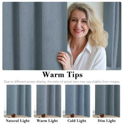 H.VERSAILTEX Primitive Linen Curtains 100% Blackout Curtain Drapes Burlap Curtains with White Thermal Insulated Liner, Grommet Top Drapes Living Room/Bedroom (2 Panels, 42 x 54 Inch, Stone Blue)