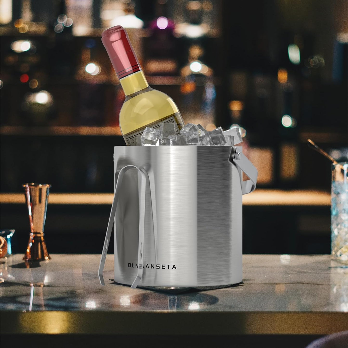 Stainless Steel Ice Bucket For Parties With Lid And Ice Tongs,Insulated Wine Bucket With Strainer Keeps Drinks Cold And Ice Cube From Melting