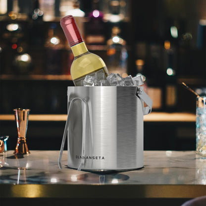 Stainless Steel Ice Bucket For Parties With Lid And Ice Tongs,Insulated Wine Bucket With Strainer Keeps Drinks Cold And Ice Cube From Melting