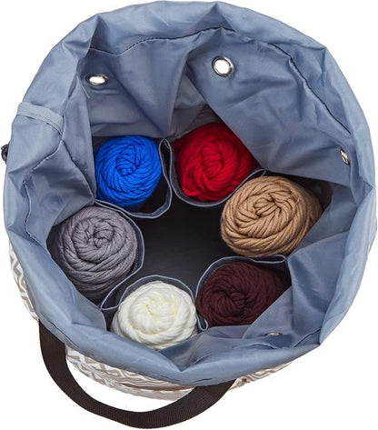HOMEST Large Crochet Bag - Customized Front Compartment for Yarn Storage | 6 Oversized Grommets, Drawstring Closure