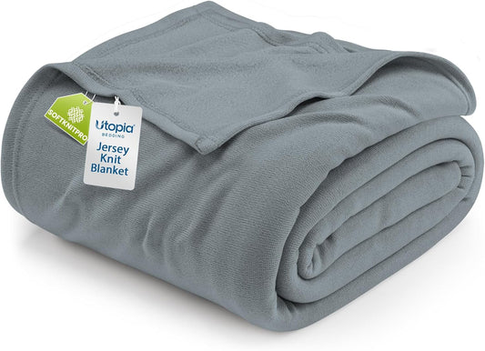 Utopia Bedding Knit Blanket - Soft Lightweight Jersey | Queen Size (90x90 Inches) in Grey