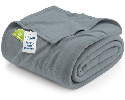 Utopia Bedding Knit Blanket Queen Size (90x90 Inches, Grey) Soft Lightweight Jersey Breathable Sweatshirt Blanket for Bed,Couch & Sofa