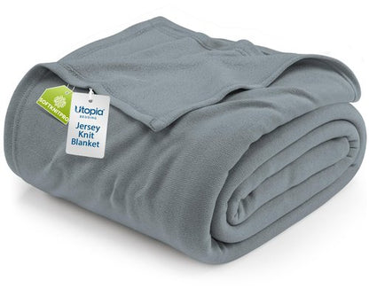 Utopia Bedding Knit Blanket Queen Size (90x90 Inches, Grey) Soft Lightweight Jersey Breathable Sweatshirt Blanket for Bed,Couch & Sofa
