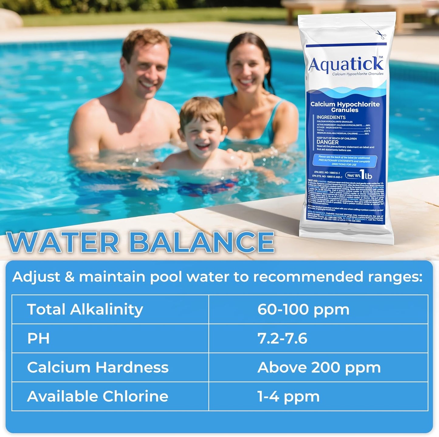 Pro-Grade Chlorine Pool Shock - 68% Cal-Hypo Granular Sanitizer for Crystal Clear Water | 1lb