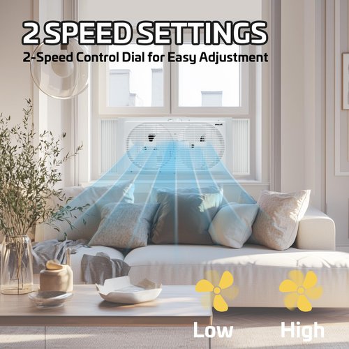 Shop-Air 9" Twin Window Fan with Manually Reversible Airflow – 2-Speed Settings, High Airflow 300 CFM, Quiet Cooling, Adjustable Accordion Expanders, Ideal for Home & Office