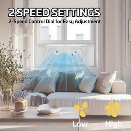 Shop-Air 9" Twin Window Fan with Manually Reversible Airflow – 2-Speed Settings, High Airflow 300 CFM, Quiet Cooling, Adjustable Accordion Expanders, Ideal for Home & Office