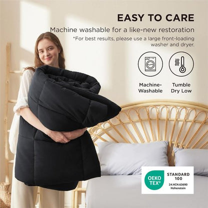 Bedsure Comforter Duvet Insert - Quilted Comforters King Size, All Season Duvet, GentleSoft Down Alternative Bedding, with 8 Tabs, Gifts for Women/Men, Black, King 90 x 102 Inches