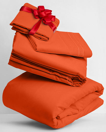 Mellanni Twin Sheets Set - 3 PC Iconic Collection Bedding - Hotel Luxury, Extra Soft, Cooling Bed Sheets - Wrinkle, Fade, Stain Resistant (Twin, Poppy Orange)