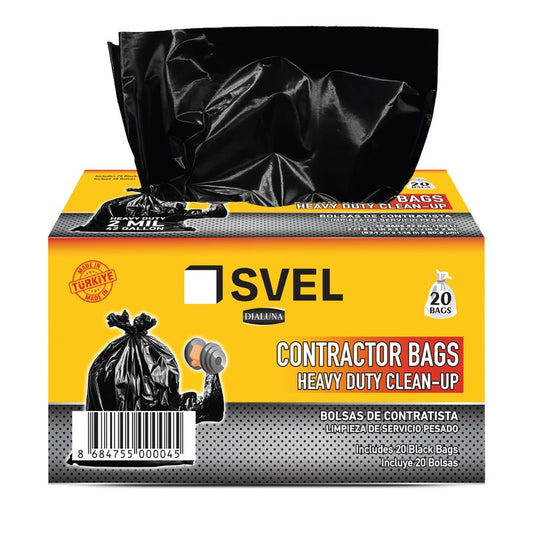 Svel Heavy Duty Industrial Contractor Bags 42 gallons 2 Mil (20 Bags) - 33" x 48" Thick and Tough Trash Bag for Construction, Commerical, Yard, Outdoor use.