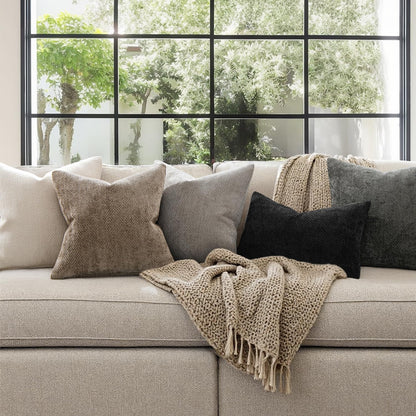 MIULEE 18x18 Inch Couch Throw Pillow Covers - Soft Chenille Beige Modern Boho Accent Pillows | Pack of 2