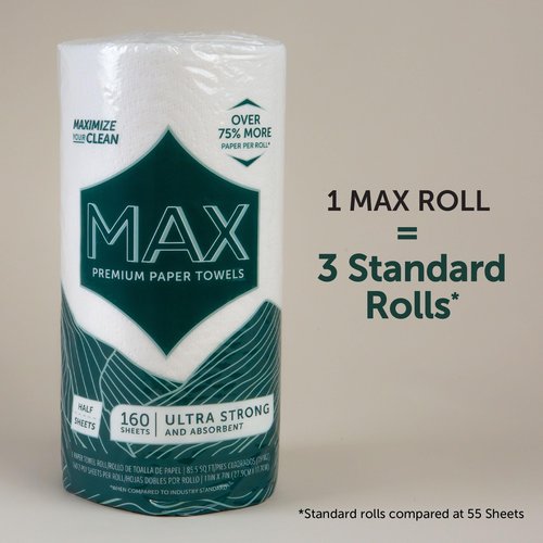 Sierra Hygenics Max 2-Ply Paper Towels, 160 Sheets (11" x 7") Per Roll, Pack of 12 Rolls = 40 Regular Rolls