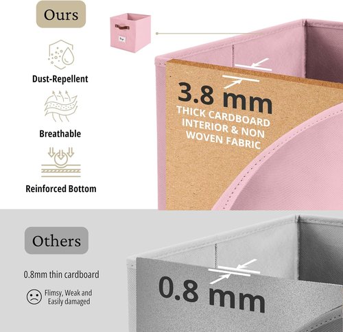 DECOMOMO Storage Bins - Fabric Cube Storage Bins with Labels | 10.5" x 11" | Set of 6, Pink
