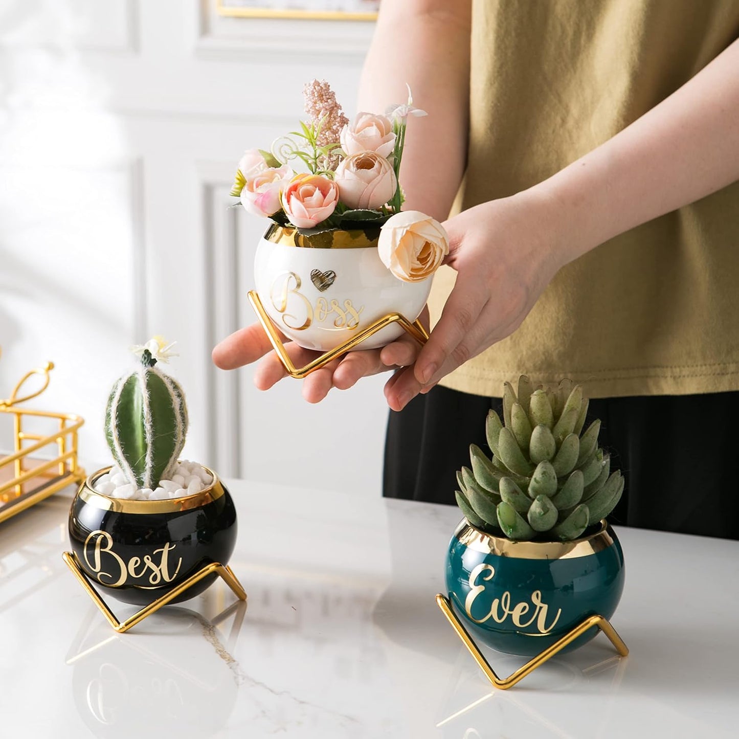PeraBella Boss Gifts for Women | Succulent Pots - Perfect Birthday & Boss's Day Gifts - 3 Pcs