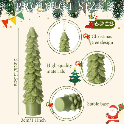 Conelist Light Green 6 Pcs Christmas Tree Candles - 5" Taper Soy Wax Candles