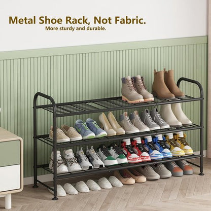 LINZINAR Shoe Rack - 3-Tier Metal Organizer for Closet & Entryway - Stylish Black Design