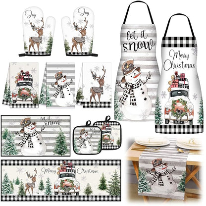 Rustic Christmas Kitchen Set - 12 Pcs Aprons, Towels, Runners & More (Variation: Rustic Style)