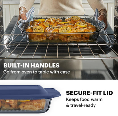 Pyrex Colors Tinted Glass Baking Dish - 9x13 Oblong Bakeware with BPA-Free Lid | Dishwasher & Microwave Safe