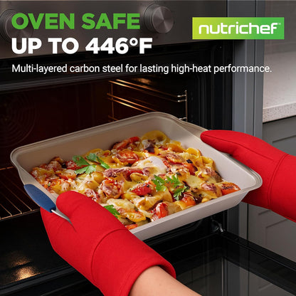 NutriChef 6-Piece Nonstick Bakeware Set - Premium Carbon Steel Trays with Heat-Safe Silicone Handles | Includes Loaf Pan, Muffin Pan, Round & Square Roasters, Cookie Sheet