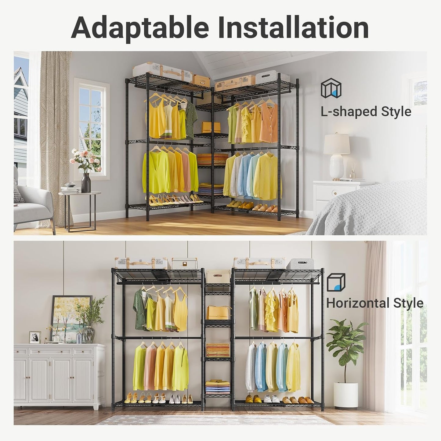 VIPEK X3 Heavy-Duty Expandable Clothes Rack - Adjustable 5'2" to 8' with Shelves & Hanger Rods, Black