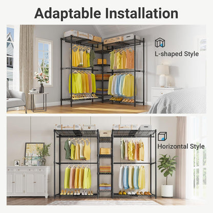 VIPEK X3 Heavy-Duty Expandable Clothes Rack - Adjustable 5'2" to 8' with Shelves & Hanger Rods, Black
