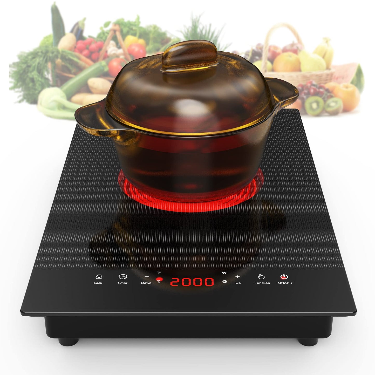 VBGK Electric Cooktop,110V Electric Stove Top,Single Burner Electric Cooktop LED Touch Control,9 Power Levels, Kids Lock &Timer,Overheat Protection,2000W Portable Induction Cooktop
