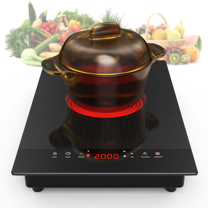 VBGK Electric Cooktop,110V Electric Stove Top,Single Burner Electric Cooktop LED Touch Control,9 Power Levels, Kids Lock &Timer,Overheat Protection,2000W Portable Induction Cooktop