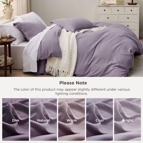 Bedsure Grayish Purple Duvet Cover Full Size - 3 Pieces Prewashed Extra Soft Cotton-Like Polyester Bedding Set, Includes 1 Duvet Cover 80x90 Inches with Zipper Closure & 2 Pillow Shams, No Comforter