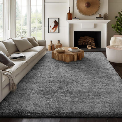 Ophanie Area Rugs - Soft Non-Slip Fluffy Shag Carpet for Living Room & Nursery - Large Grey 7x10 Size