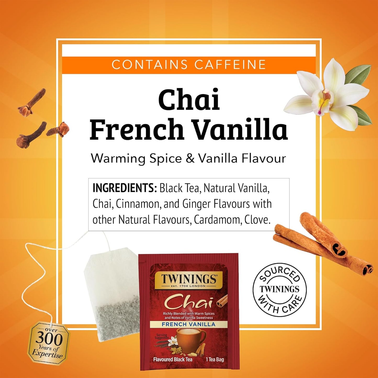 Twinings French Vanilla Chai Black Tea - Warm & Sweet Caffeinated Blend | 20 Individually Wrapped Bags