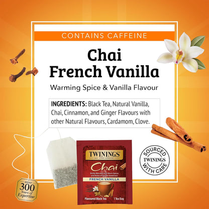 Twinings French Vanilla Chai Black Tea - Warm & Sweet Caffeinated Blend | 20 Individually Wrapped Bags