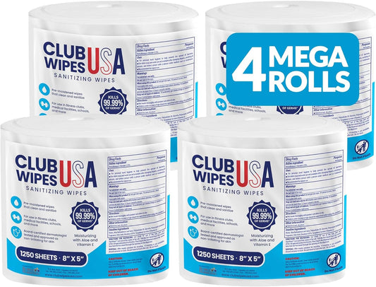 Sanitizing Wipes | 5000 Unscented Wipes - 4 Refill Mega Rolls for Floor & Wall Dispensers - Ideal for Gyms, Restaurants, Offices
