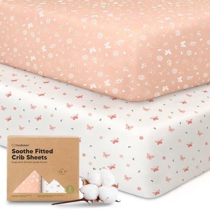 KeaBabies Organic Crib Sheets - 2-Pack Fitted Jersey Cotton Covers | Soft & Breathable for Baby Beds (Butterflies)