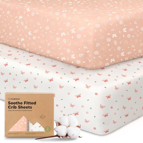 KeaBabies Organic Crib Sheets - 2-Pack Fitted Jersey Cotton Covers | Soft & Breathable for Baby Beds (Butterflies)