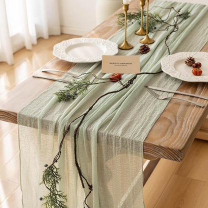 Keketoarrange Sage Green Table Runner - Rustic Boho Cheesecloth for Weddings & Events | 120 Inch