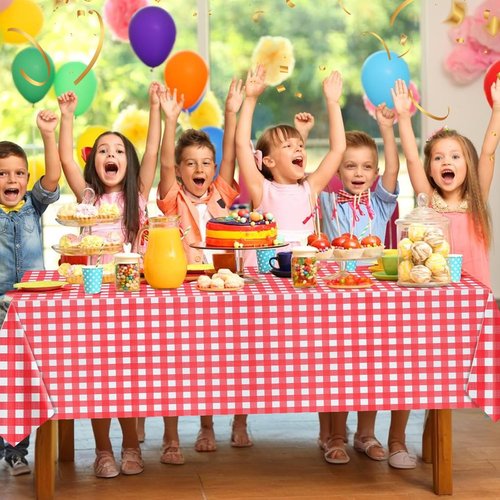 Gingham Tablecloths by [Brand Name] - 8 Pack Disposable Plastic Rectangle Covers | 54 x 108 Inches for Spring Events