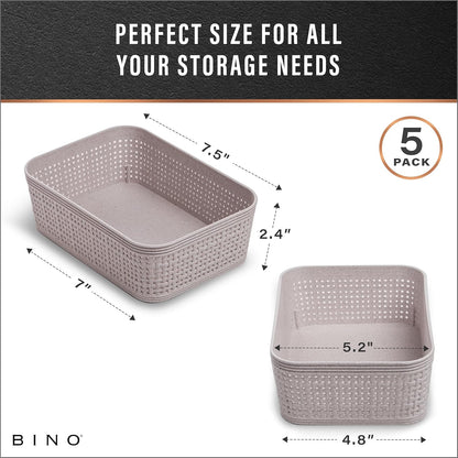 BINO Woven Plastic Basket - Stylish Home Organization | XS Natural Grey, 5-Pack | Jute Collection