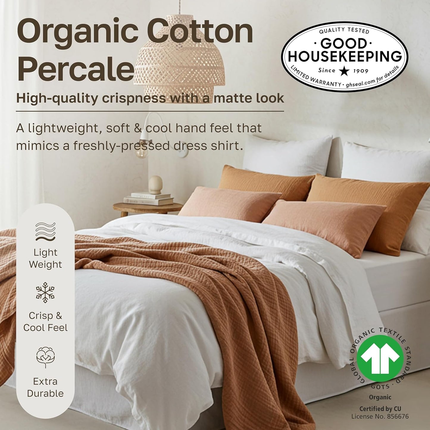 California Design Den King Size Sheets Set - Soft 100% Organic Cotton Percale with Deep Pockets - White