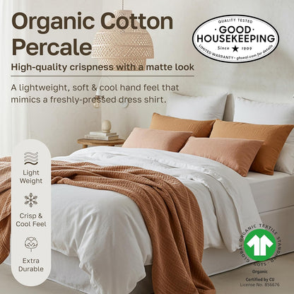 California Design Den King Size Sheets Set - Soft 100% Organic Cotton Percale with Deep Pockets - White