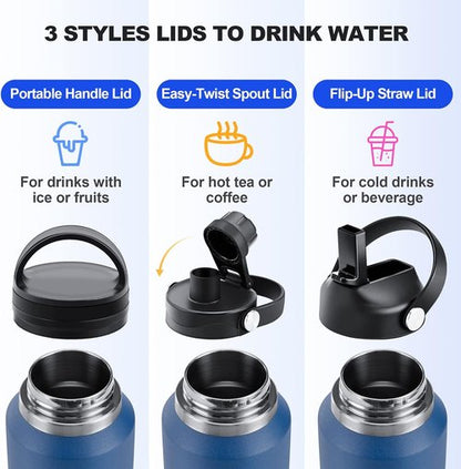 HYDROWION 32oz Stainless Steel Water Bottle - Double Wall Vacuum Insulated | Keeps Drinks Cold for 48 Hrs & Hot for 24 Hrs - Black