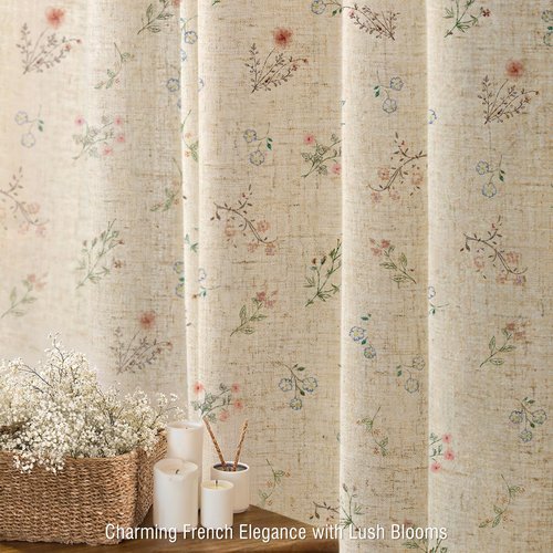 XOGUIBO Floral Farmhouse Vintage Linen Shower Curtain, French Country Spring Shower Curtains for Bathroom, 72Wx72H