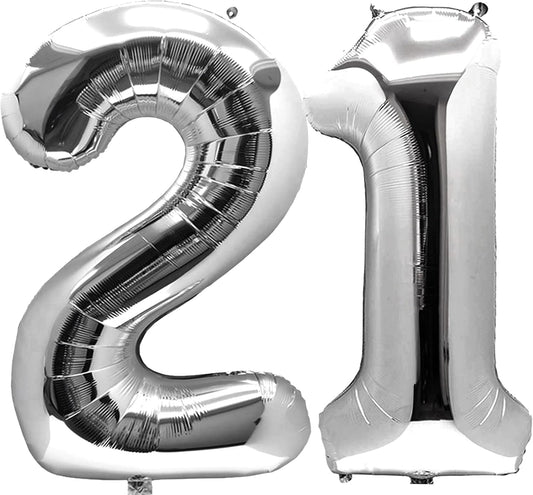 Silver 21 Number Balloons - Jumbo Foil Mylar Balloons for 21st Birthday & Anniversary Celebrations | 40 Inch