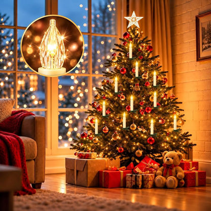 10 Pcs Clip-On Christmas Tree Candles with Remote & Timer - Diamond Flicker LED