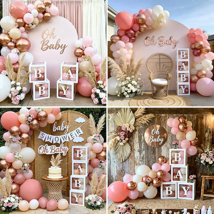 Winrayk Rose Gold Balloons | Floral Baby Shower Decorations Kit for Girls - Pink Balloon Arch & Letter Boxes