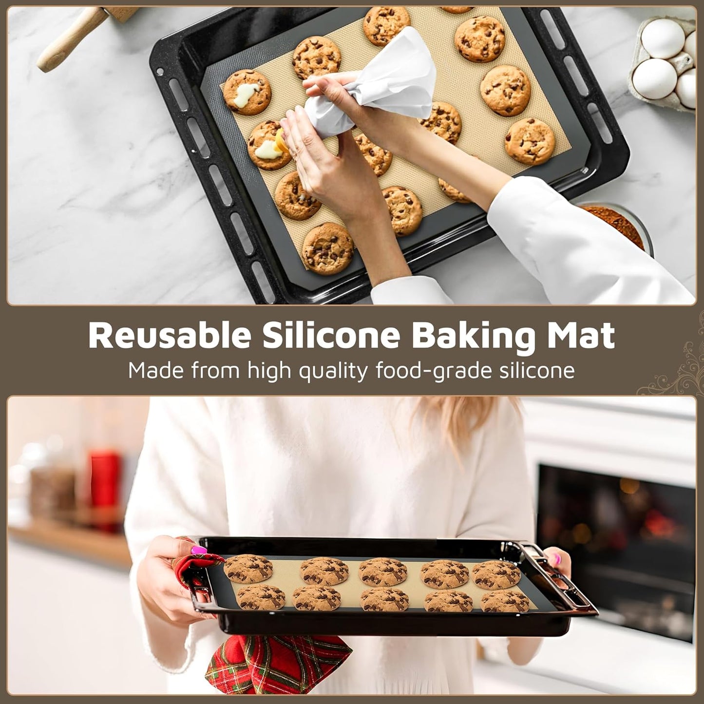 Skiennix Silicone Baking Mats - Nonstick 4-Pack for Macarons & Cookies | 2 Half & 2 Quarter Sizes
