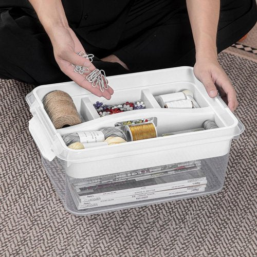 CraftGenes Craft Storage Box - 20 QT Clear Plastic Organizer with Removable Tray & Lids | Ideal for Crafts, Tools, Puzzles