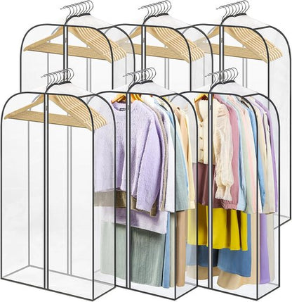 LANDNEOO 6 Pack Clear Garment Bags - Zippered Double-Sided Clothes Storage for Coats, Dresses & Suits - 40'' Long