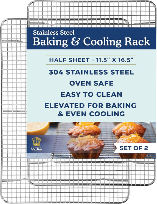 Ultra Cuisine Stainless Steel Cooling & Baking Rack Set - Heavy Duty, Oven & Dishwasher Safe - 11.5 x 16.5 Inch, Set of 2