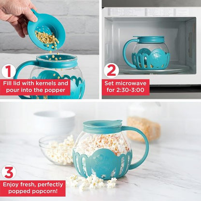 Ecolution Microwave Popcorn Popper - Patented 3-in-1 Lid, BPA-Free, 1.5-Quart, Teal